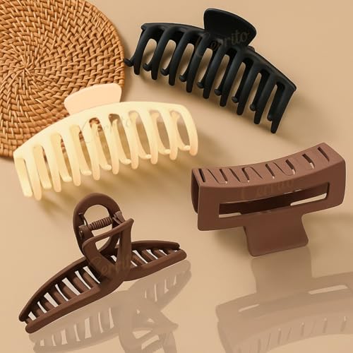 Cerrito Big Hair Claw Clips for Women Girls – 4 Large Clutures Strong Hold for Thick & Thin Hair, Matte Nonslip Clips, Neutral Clamps, Styling, Hair Accessories, Ponytail Holder, Multicolor - Image 1