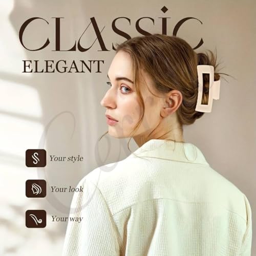 Cerrito Big Hair Claw Clips for Women Girls – 4 Large Clutures Strong Hold for Thick & Thin Hair, Matte Nonslip Clips, Neutral Clamps, Styling, Hair Accessories, Ponytail Holder, Multicolor - Image 3