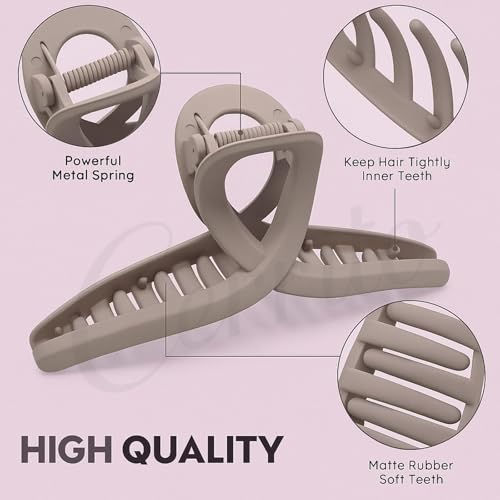 Cerrito Big Hair Claw Clips for Women Girls – 4 Large Clutures Strong Hold for Thick & Thin Hair, Matte Nonslip Clips, Neutral Clamps, Styling, Hair Accessories, Ponytail Holder, Multicolor - Image 4