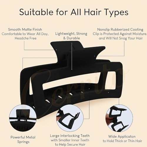 Cerrito Big Hair Claw Clips for Women Girls – 4 Large Clutures Strong Hold for Thick & Thin Hair, Matte Nonslip Clips, Neutral Clamps, Styling, Hair Accessories, Ponytail Holder, Multicolor - Image 2