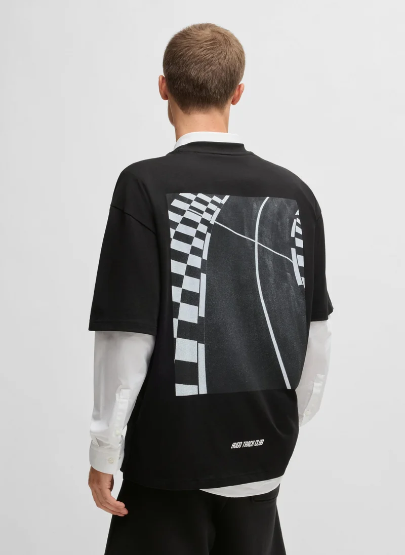 هوجو Cotton-jersey T-shirt with racing prints