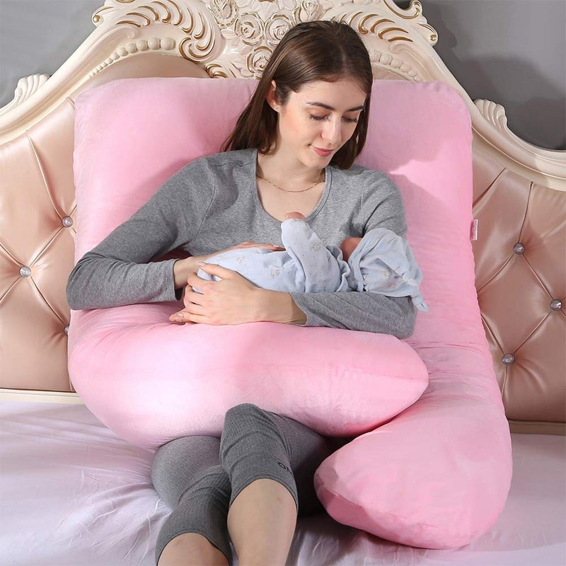 Jaipur Linen Full Body Pregnancy, U Shaped Maternity Pillow for Pregnant Women and Back Pain - Pink - Image 3