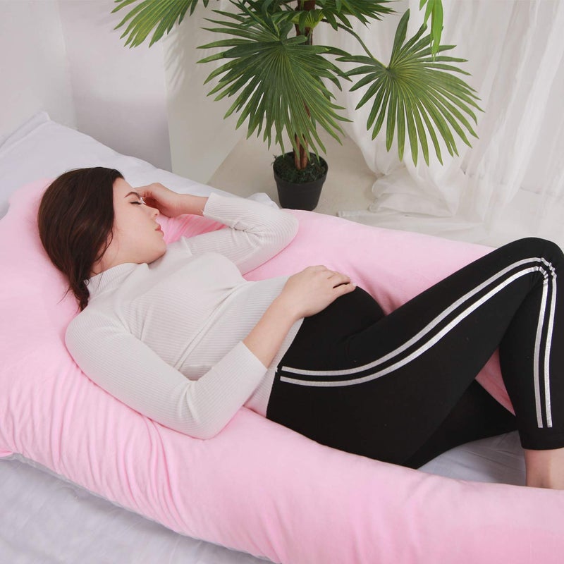 Jaipur Linen Full Body Pregnancy, U Shaped Maternity Pillow for Pregnant Women and Back Pain - Pink - Image 2