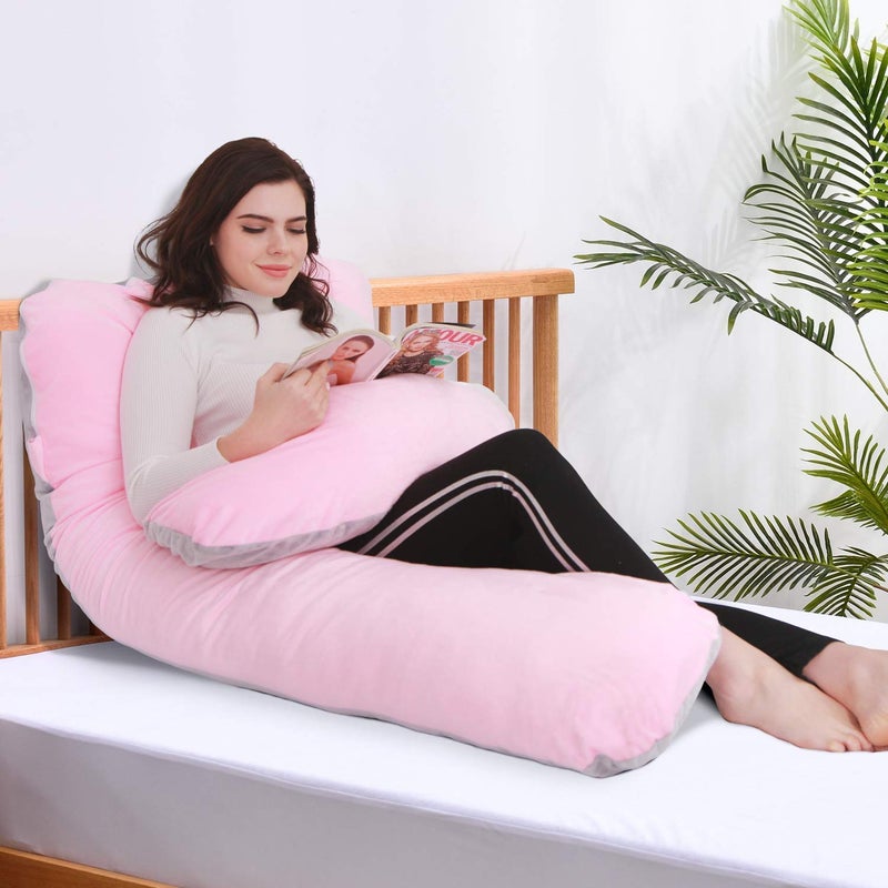 Jaipur Linen Full Body Pregnancy, U Shaped Maternity Pillow for Pregnant Women and Back Pain - Pink - Image 4