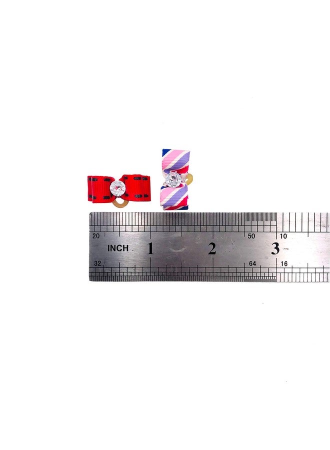 بت شو 0.98 بوصة * 0.39 بوصة ربطات شعر صغيرة للكلاب الصغيرة مع أشرطة مطاطية وشريط من أحجار الراين لتزيين الكلاب والجراء، إكسسوارات شعر على شكل عقدة علوية بألوان متنوعة، عبوة من 20 قطعة - Image 2
