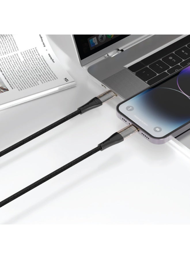 GREEN LION Transparent USB-C to Lightning Braided 1m Cable with 480 Mbps Transfer Speed / Charge & Sync / Tangle Free Handling / Wide Compatibility / Secure & Safe / Fast Charging - Black - Image 2