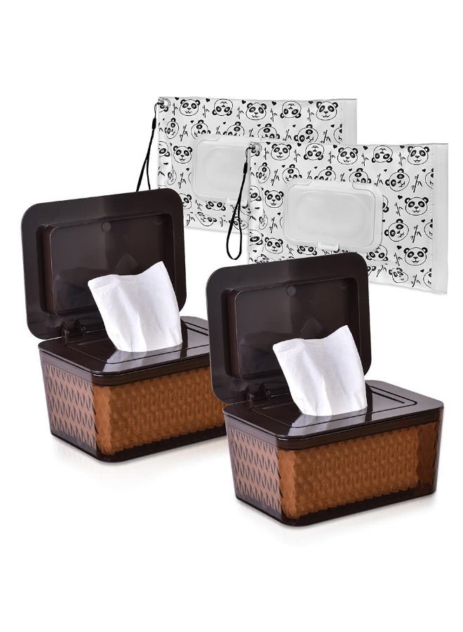 Umtiti Wipes Dispenser & Wipes Pouch/Tissue Bag, Wipes/Tissue Case with Moisture Seal Secure Lid, Non-Slip Rubber Feet & Sealing Design Keeps Wipes Fresh, Dustproof Wipes Container(2BN+2Panda) - Image 1