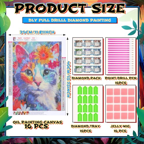 Jaloro 16 Pack 5d Diamond Painting Kits for Adults DIY Flower Animal Diamond Painting Kits Round Crafts for Adults Beginner Home Wall Decoration Gift 11.8 x 15.7 Inches(Animal) - Image 3