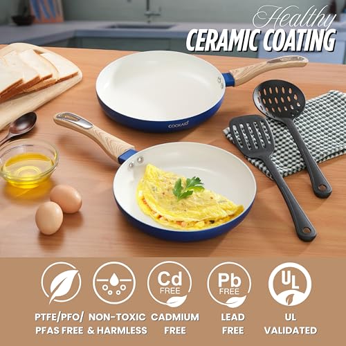 Cookaid Set of 2 Ceramic Frying Pan 22+24cm & 1.5+2 litres with 2Pc Nylon Tool| ISI Certified | Fry Pan Non Stick Coating |OmlettePan Steel Cookware for Cooking | Cooktops Homeand Kitchen FryPans | - Image 3