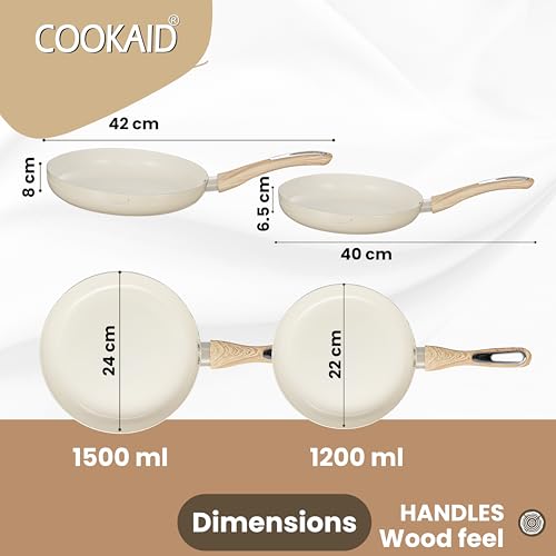 Cookaid Set of 2 Ceramic Frying Pan 22+24cm & 1.5+2 litres with 2Pc Nylon Tool| ISI Certified | Fry Pan Non Stick Coating |OmlettePan Steel Cookware for Cooking | Cooktops Homeand Kitchen FryPans | - Image 2