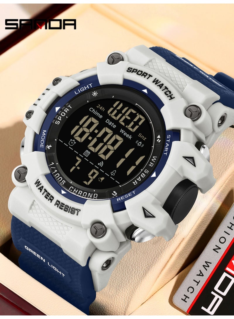 ساندا ساعة إلكترونية جديدة للرجال موديل 6290، رياضية، مقاومة للماء، متعددة الوظائف، مزودة بإضاءة ليلية ومؤقت، ساعة منبه إلكترونية للرجال - Image 1