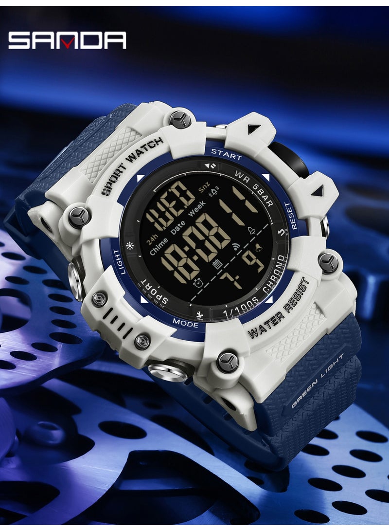ساندا ساعة إلكترونية جديدة للرجال موديل 6290، رياضية، مقاومة للماء، متعددة الوظائف، مزودة بإضاءة ليلية ومؤقت، ساعة منبه إلكترونية للرجال - Image 3