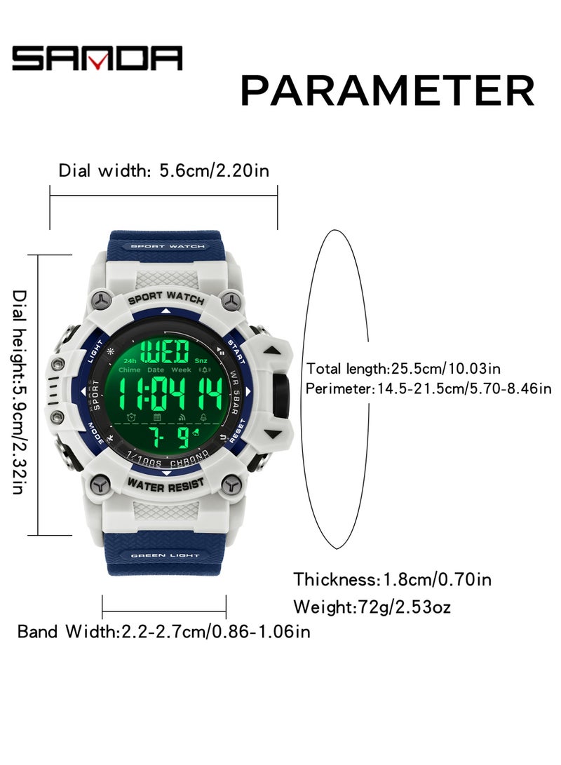 ساندا ساعة إلكترونية جديدة للرجال موديل 6290، رياضية، مقاومة للماء، متعددة الوظائف، مزودة بإضاءة ليلية ومؤقت، ساعة منبه إلكترونية للرجال - Image 4