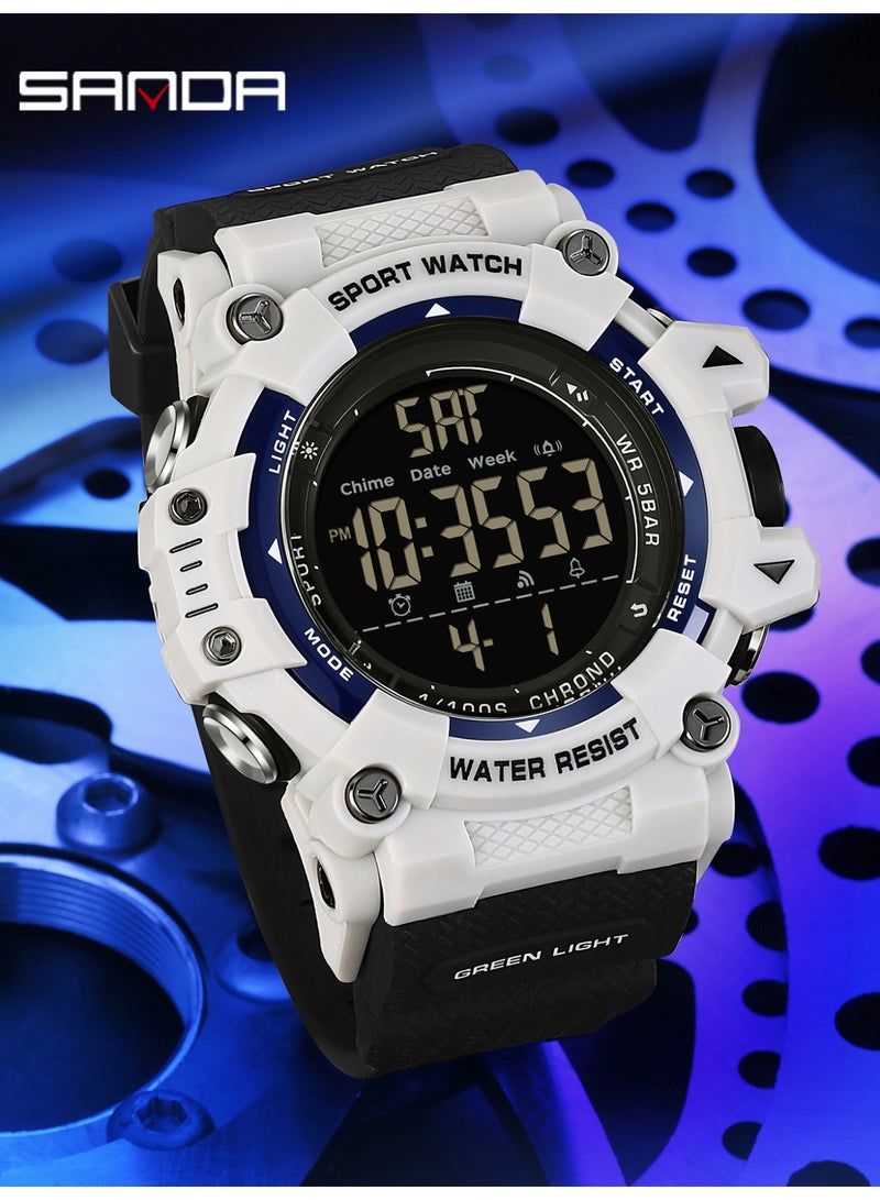 ساندا ساعة إلكترونية جديدة للرجال موديل 6290، رياضية، مقاومة للماء، متعددة الوظائف، مزودة بإضاءة ليلية ومؤقت، ساعة منبه إلكترونية للرجال - Image 2
