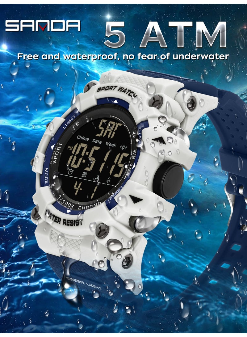 ساندا ساعة إلكترونية جديدة للرجال موديل 6290، رياضية، مقاومة للماء، متعددة الوظائف، مزودة بإضاءة ليلية ومؤقت، ساعة منبه إلكترونية للرجال - Image 5