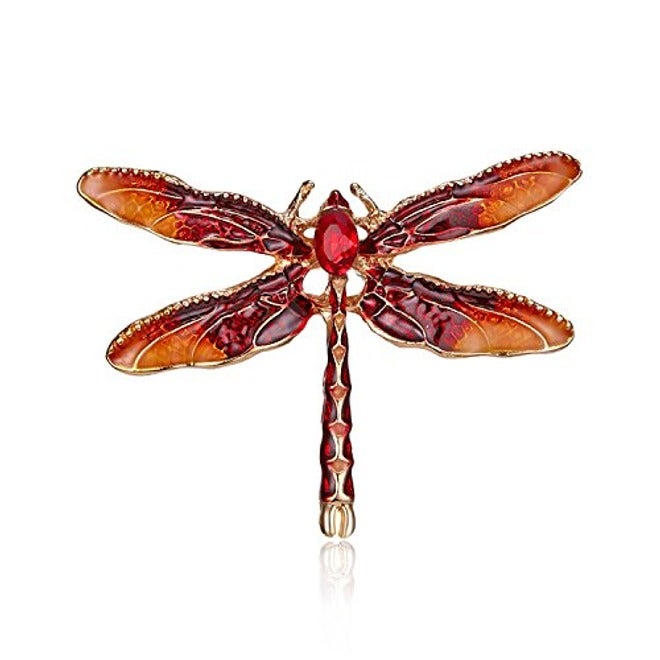 MINGHUA Pretty Enamel Red Blue Dragonfly Brooch Pin Charm for Women and Men - Stainless Steel, Blue, Rose Gold, Red, Silver