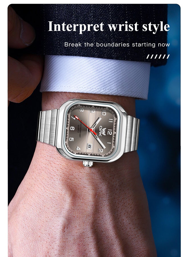 Opk Brand Watch, Stylish Business Exquisite Quartz Watch, Waterproof Single Calendar, Men'S Watch - 6040 Steel Strap, Natural Gray. - Image 5