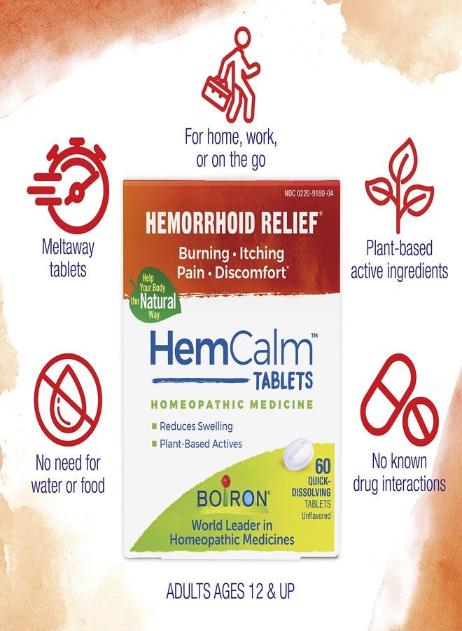 Boiron HemCalm Tablets for Hemorrhoid Relief of Pain, Itching, Swelling or Discomfort - 60 Count - Image 3