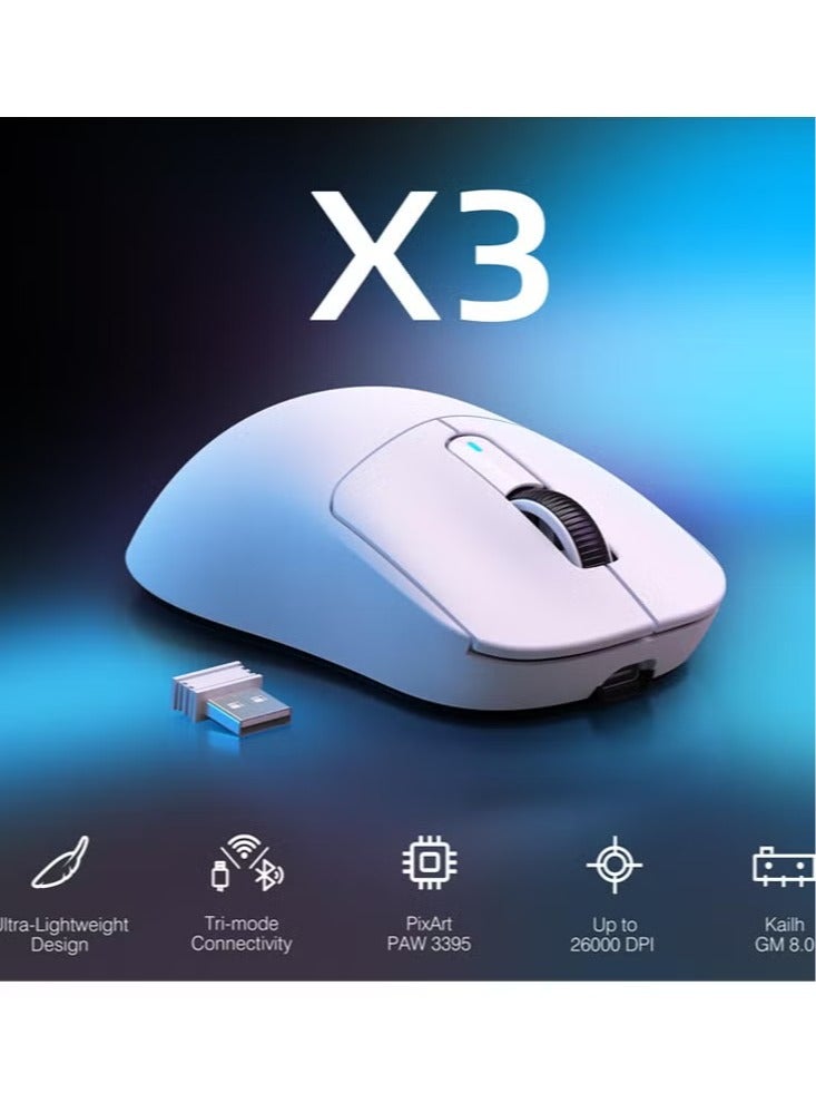 Attack Shark X3 Lightweight Wireless Gaming Mouse with Tri-Mode (2.4G/USB-C Wired/Bluetooth), 26K DPI, PAW3395 Optical Sensor, 5 Programmable Buttons for PC/Laptop/Win/Mac - White  - Image 2