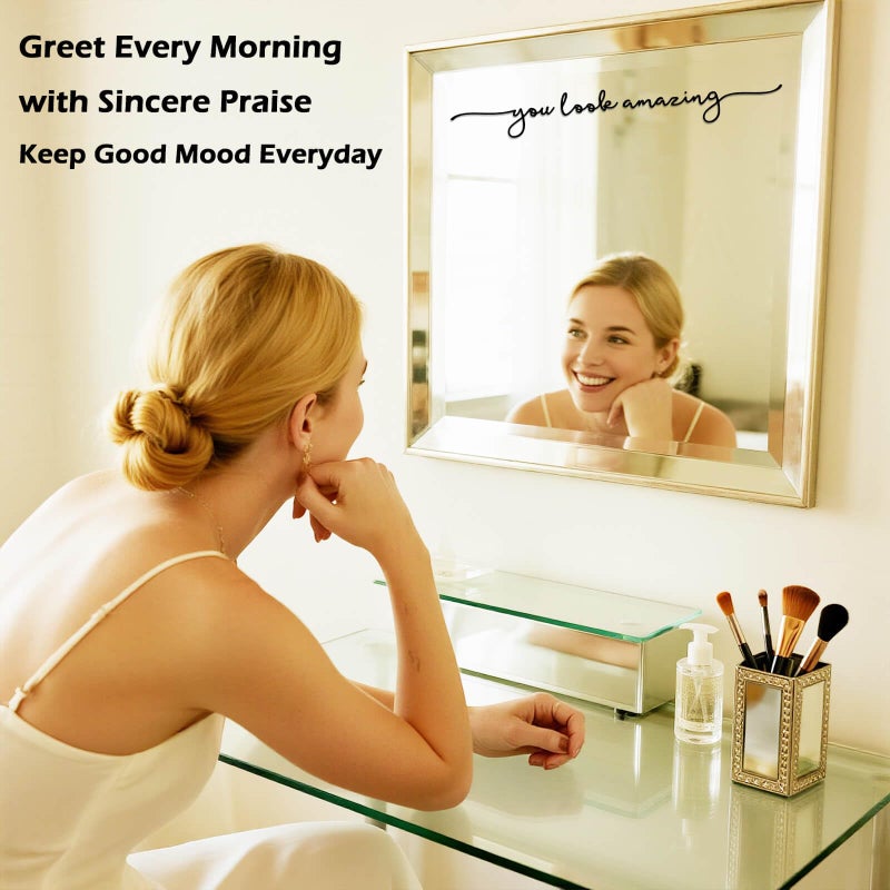ZONICE You Look Amazing Mirror Decal - 18 x 2.5 Inch Mirror Vinyl Slogan Wall Sticker for Bedroom,Living Room,Office,Bathroom,Beauty Salon,Hair Salon.Inspirational Quotes Decal for Women,Girl,Student - Image 2