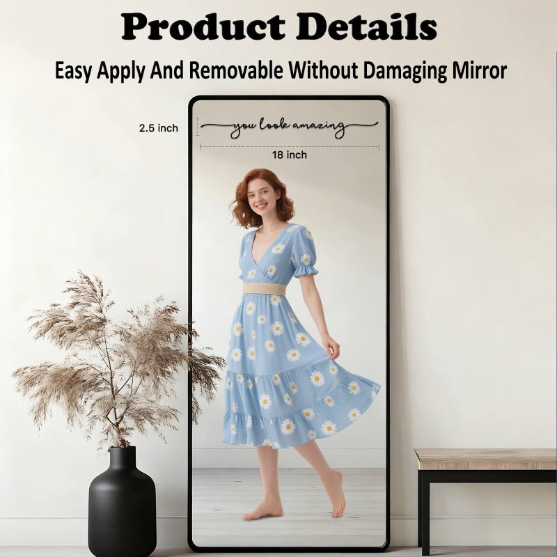 ZONICE You Look Amazing Mirror Decal - 18 x 2.5 Inch Mirror Vinyl Slogan Wall Sticker for Bedroom,Living Room,Office,Bathroom,Beauty Salon,Hair Salon.Inspirational Quotes Decal for Women,Girl,Student - Image 3