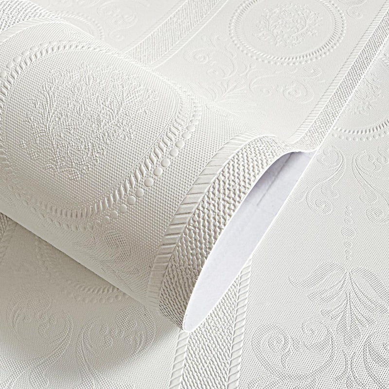 JiffDiff Wallpaper Peel and Stick Textured,3D Embossed Wall Paper Stick on Wallpaper Modern Waterproof Self Adhesive Contact Paper(17.3" x 1200",White) - Image 1