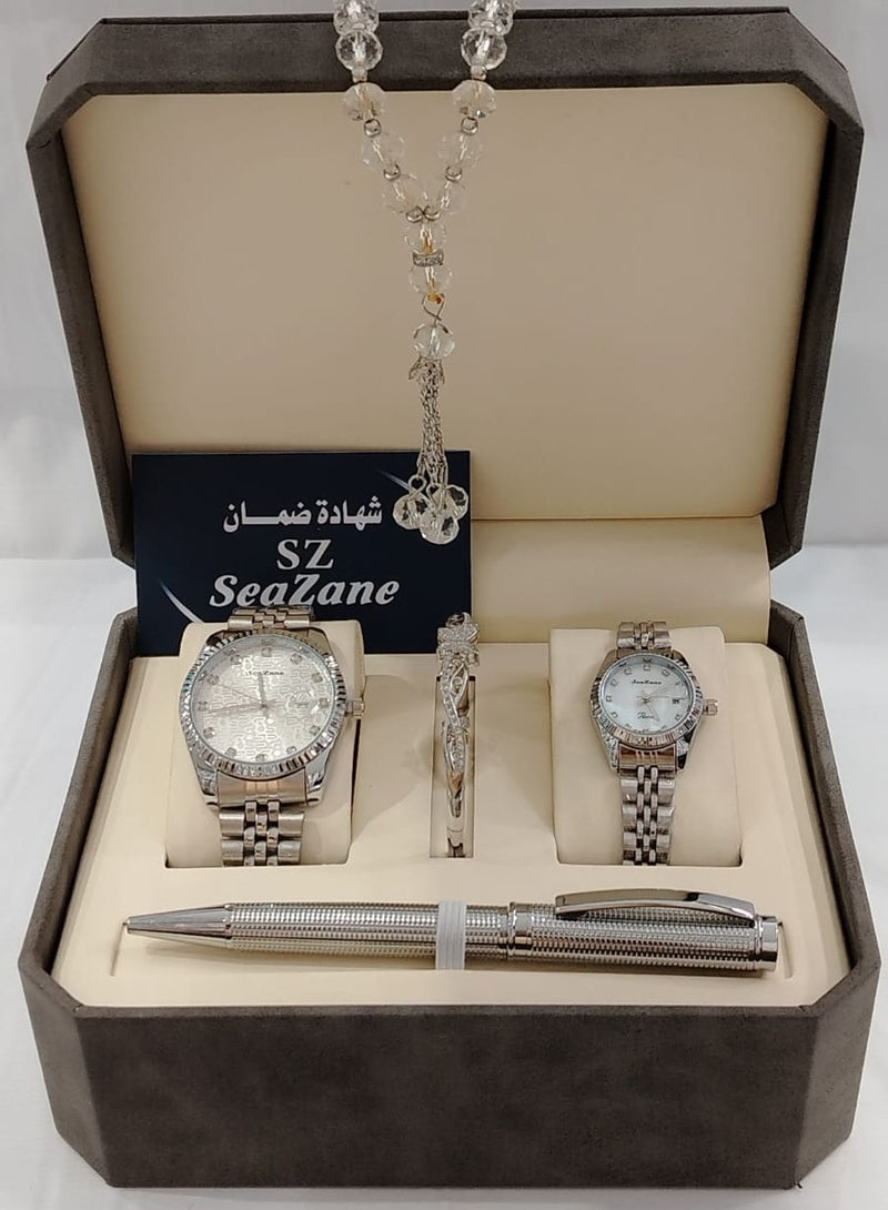 Generic Men's watch set with pen and rosary + women's watch and zircon bracelet with zircon ring 
