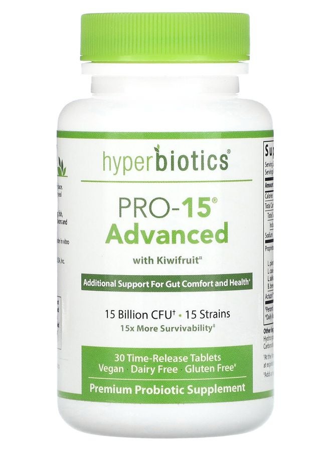 Hyperbiotics PRO-15 Advanced with Kiwifruit 15 Billion CFU 30 Time-Release Tablets