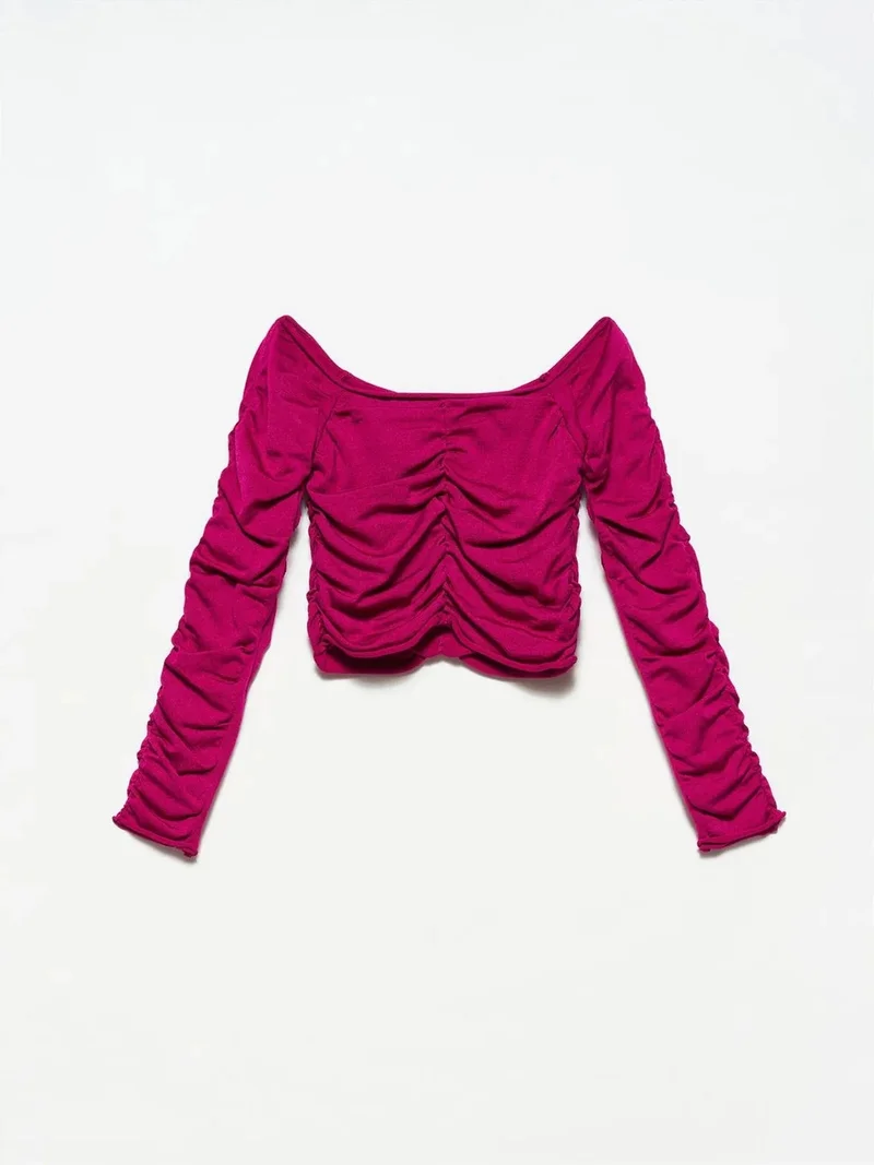 ديلفين DILVIN Women's Ribbed Off-shoulder Crop Sweater