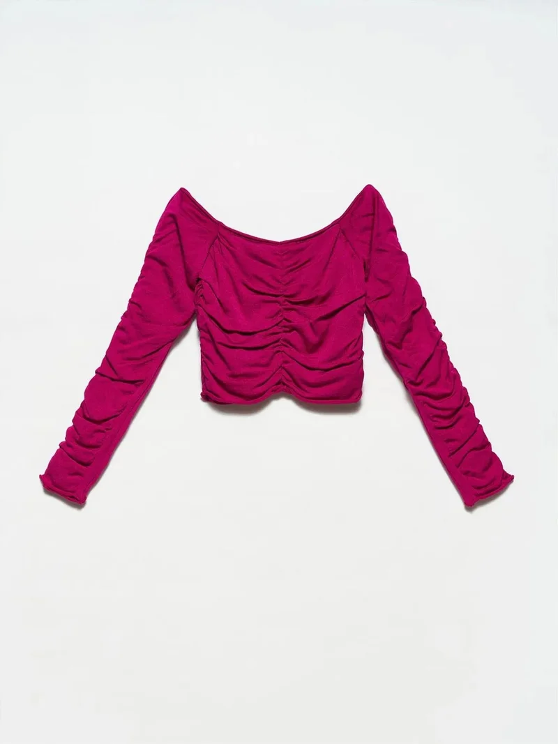 ديلفين DILVIN Women's Ribbed Off-shoulder Crop Sweater