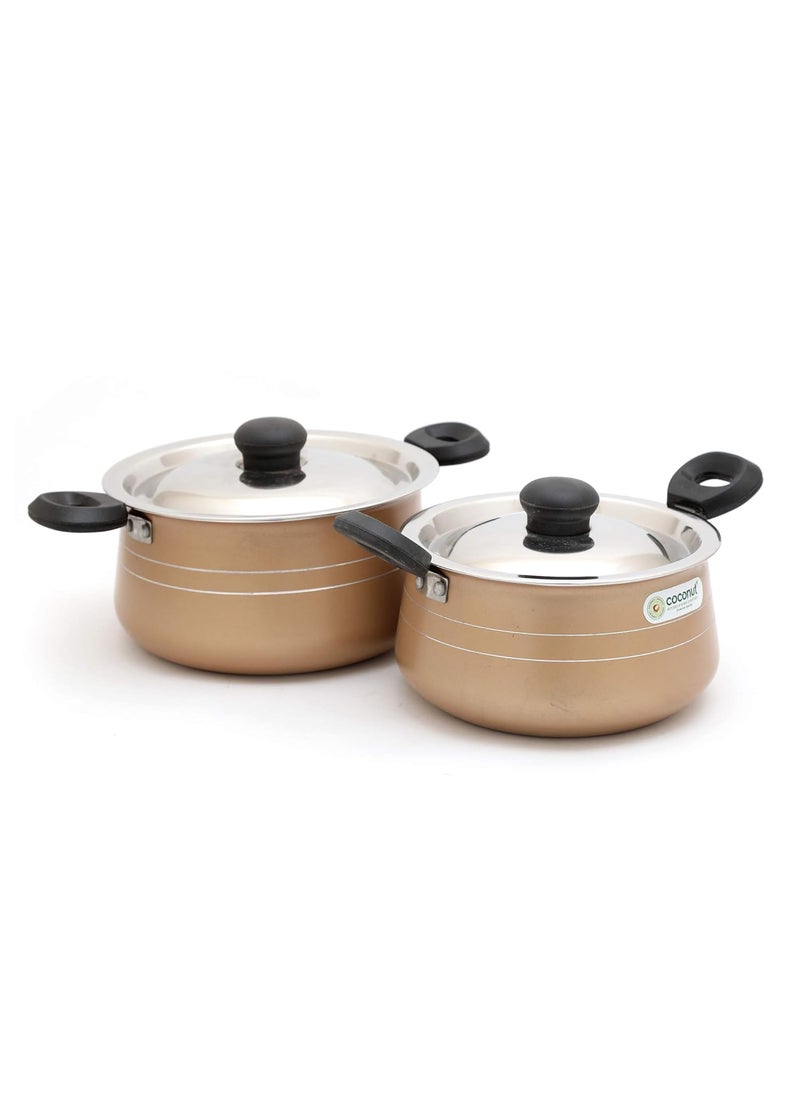 Coconut Coconut Black N Gold Series Standard Gas Stove-Friendly Stew Pot Non Stick with Lid - 4 Pc Set - Capacity 1500ML & 1200ML  - Image 1
