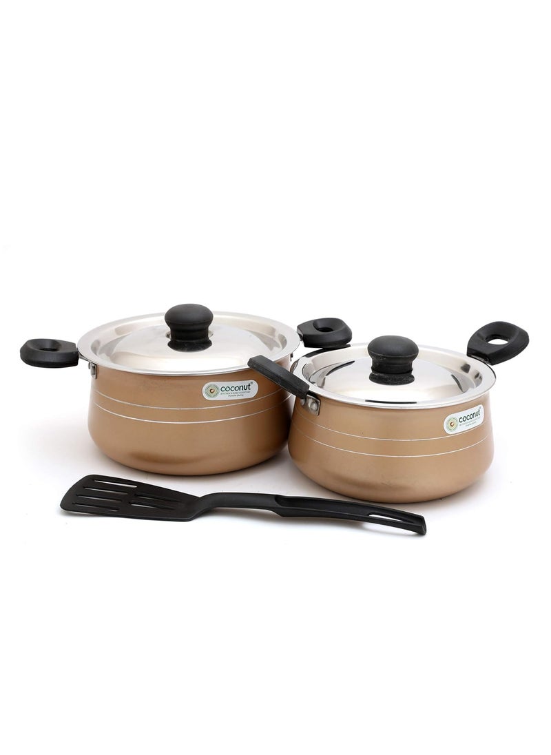 Coconut Coconut Black N Gold Series Standard Gas Stove-Friendly Stew Pot Non Stick with Lid - 4 Pc Set - Capacity 1500ML & 1200ML  - Image 2