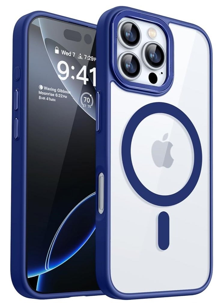 Case for I Phone 16 Pro Clear transparent Magnetic / Cover ,  with dark blue color edges, Wireless Charging, Scratch & Yellowing Resistant, Drop Protection (TPU and silicone)