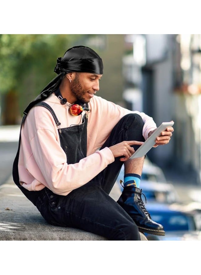 4PCS Silky Durags  for Men Women 360 Waves, Silk Durag Pack, Silky Satin Durag Extra Long Tails - Image 5