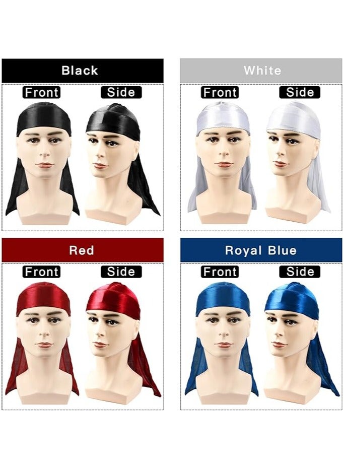4PCS Silky Durags  for Men Women 360 Waves, Silk Durag Pack, Silky Satin Durag Extra Long Tails - Image 2