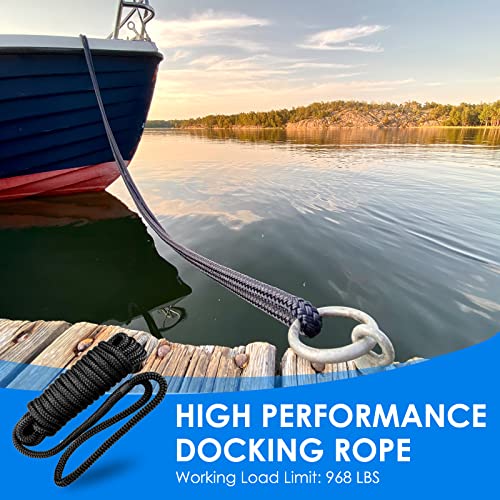 Amarine Made 1/2” X 15’ Dock Lines, 4pcs Boat Dock Lines, 12” Eyelet Boat Ropes with Loop, Boat Rope Docking 968lbs Working Load, Nylon Dock Line with 4840lbs Strength, Boat Ropes for Docking, Black - Image 4