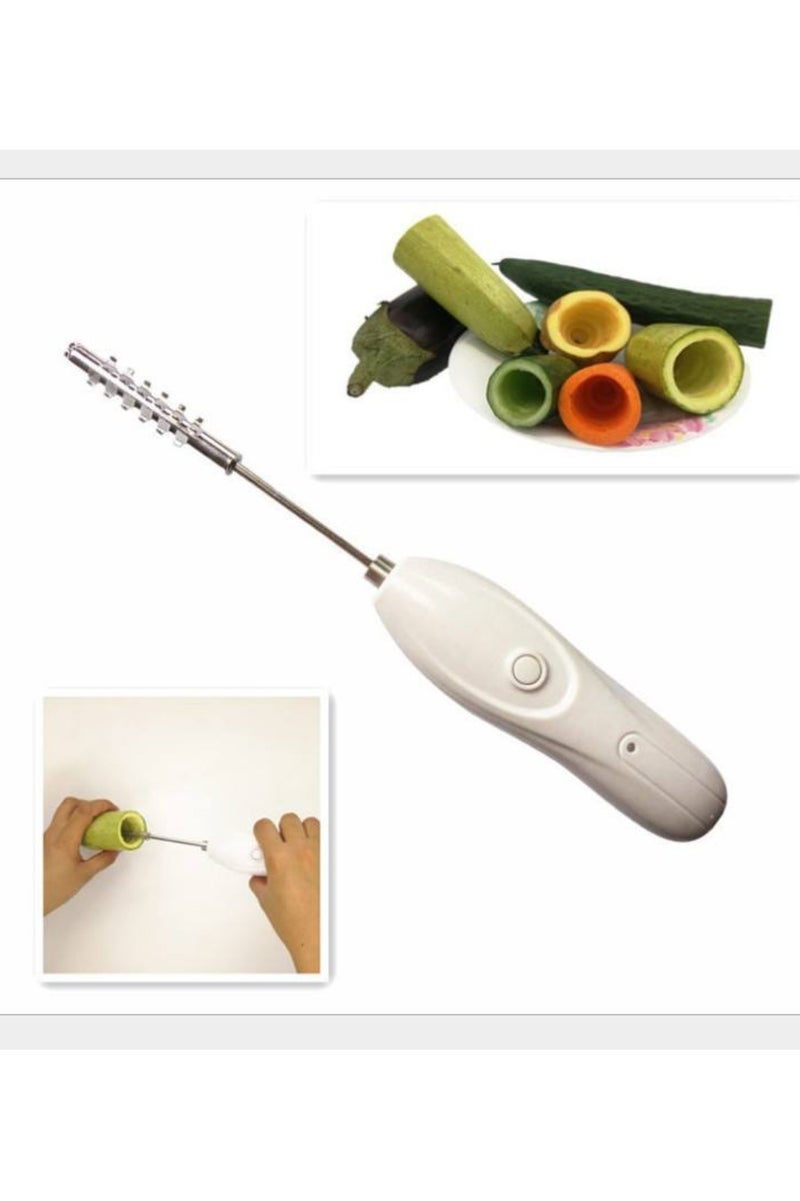 Denx Electric Vegetable Corer – Rechargeable 30W Veggie Drill with 2 Cutter Heads, Stainless Steel Core Remover & Fish Scale Scraper for Zucchini, Cucumbers, and More (White) - Image 5