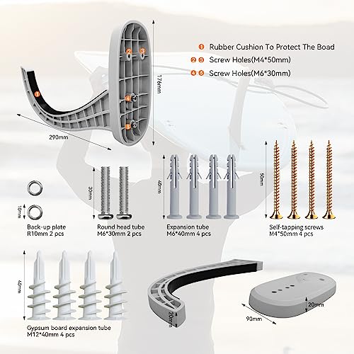 TWO STONES Surfboard Rack | Wall Mount for Surfboards & Paddle Boards (Grey) - Image 2