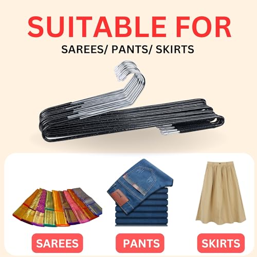 ROLLYWARE Premium Non-Slip Stainless Steel Hanger with Lockable Technology- for Saree, Pants, Trouser, Velvet, Scarfs and Other Clothes Black (10 Pieces-Black) - Image 4