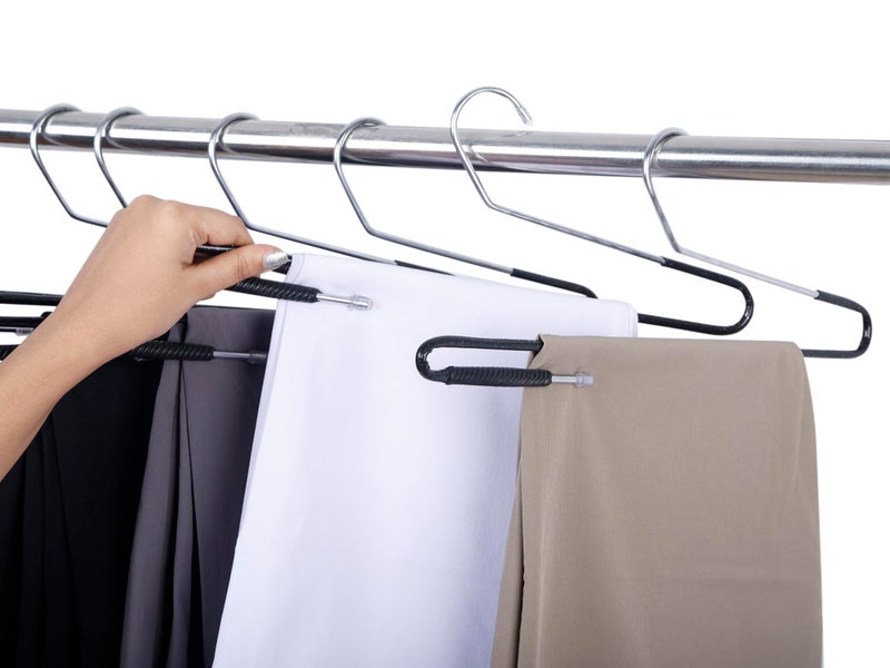 ROLLYWARE Premium Non-Slip Stainless Steel Hanger with Lockable Technology- for Saree, Pants, Trouser, Velvet, Scarfs and Other Clothes Black (10 Pieces-Black) - Image 3
