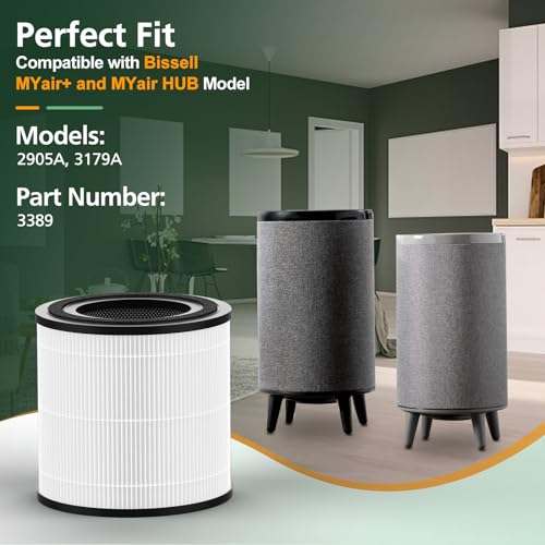isinlive 2 Pack 3389 HEPA Replacement Filter Compatible with Bissell MYair+ and MYair HUB 2905A 3179A, Part Number 3389 - Image 2