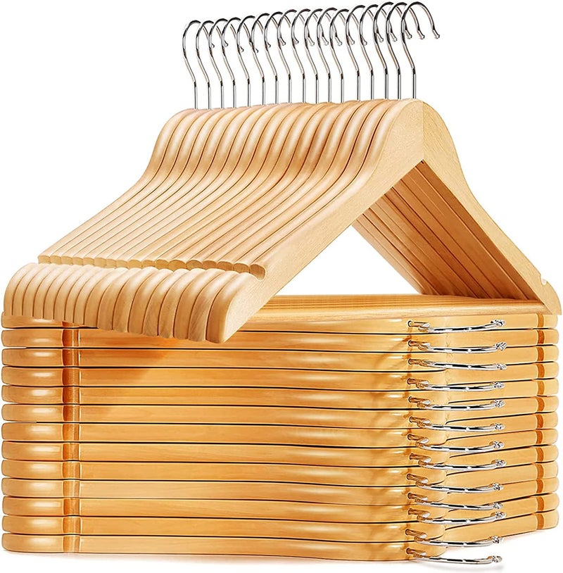 WHISKET Solid Wood Hangers,Premium Wood Hangers with 360-Degree Rotatable Hook and Notches, Natural, Heavy Duty Wood Hangers for Coats, Suits, Jackets, Closet (Beige) [Pack of 6] - Image 1