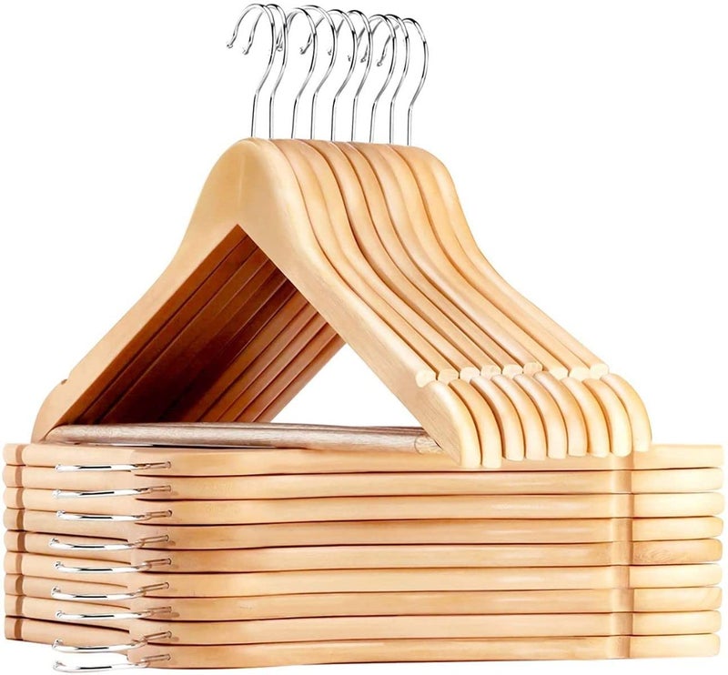 WHISKET Solid Wood Hangers,Premium Wood Hangers with 360-Degree Rotatable Hook and Notches, Natural, Heavy Duty Wood Hangers for Coats, Suits, Jackets, Closet (Beige) [Pack of 6] - Image 3