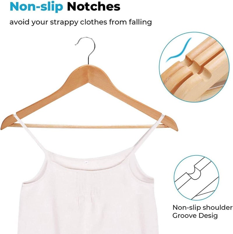 WHISKET Solid Wood Hangers,Premium Wood Hangers with 360-Degree Rotatable Hook and Notches, Natural, Heavy Duty Wood Hangers for Coats, Suits, Jackets, Closet (Beige) [Pack of 6] - Image 2