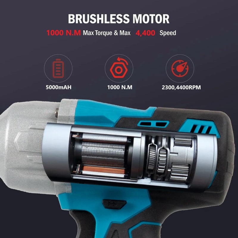 KROST مفتاح ربط لاسلكي كروست برو سيريز 1000Nm كومبو مع محرك بدون فرش 12 21V37V ماكس بطاريات ليثيوم أيون مزدوجة 10 قطع من مفاتيح الربط - Image 4