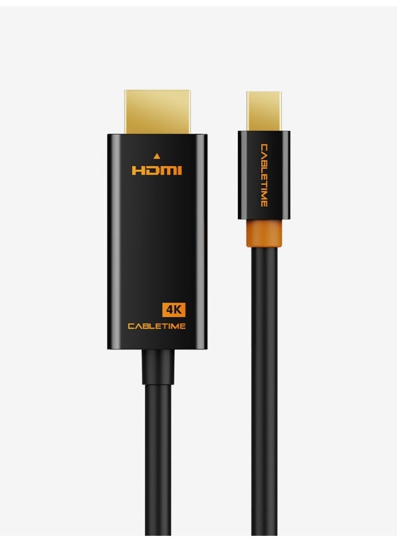 كابل تايم كابل Mini DisplayPort إلى HDMI بدقة 4K ومعدل تحديث 30 هرتز، محول MDP إلى HDMI ذكر إلى ذكر، متوافق مع أجهزة MacBook Air Pro و Surface وشاشات الكمبيوتر المحمول وأجهزة التلفزيون وأجهزة العرض، يدعم الصوت والفيديو عالي السرعة، متوافق مع Thunderbolt، موصلات متينة مطلية بالذهب. - Image 1