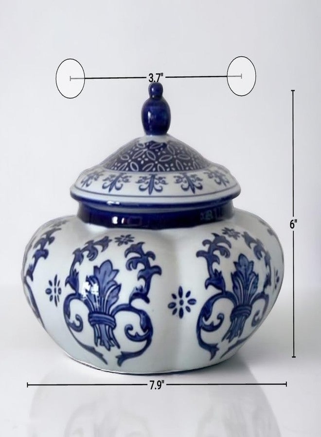 Festcool Blue and White Ceramic Porcelain Pumpkin Shape Ginger Jar Vase, Sugar Canister, Sugar Container, Tea Container, Hand-crafted Jingdezhen, Decor, Gift for Thanksgiving Decoration - Image 4
