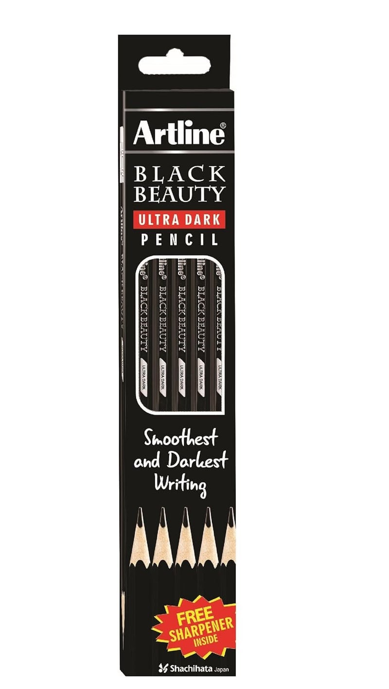 Artline Artline Black Beauty Ultra Dark Smooth Writing Pencil Extra Dark Rubber Tip Pencil Lightweight With Comfortable Grip Free Sharpener Inside Set Of 10 x Pack Of 5 - Image 1