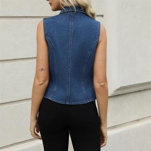 Ladyful Lapel Denim Vest for Women Sleeveless Business Work Jean Waistcoat Vest - Image 4