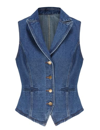 Ladyful Lapel Denim Vest for Women Sleeveless Business Work Jean Waistcoat Vest - Image 5